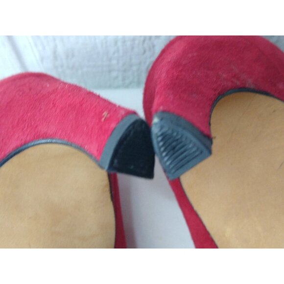 Via Spiga Women 9.5 B Red Suede Curved 3.5" Heel Pumps Leather Pointed Toe Italy - Picture 7 of 9